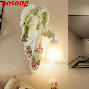 Настенный светильник AOSONG Modern Angel для помещений, белый креативный европейский светильник-бра из смолы для декора дома, гостиной, спальни