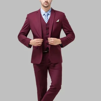 Бордовая мужская одежда, модный однобортный блейзер с вырезами на лацканах, деловой свадебный повседневный однотонный костюм из 2 предметов, приталенный