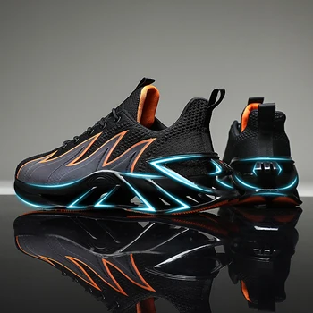 Новая высококачественная амортизирующая спортивная обувь для бега на открытом воздухе, мужские кроссовки для бега, сетчатые дышащие кроссовки, уникальная подошва с лезвиями
