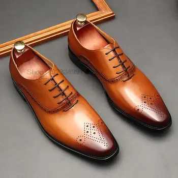 Мужская обувь Роскошные Оксфордские туфли из натуральной кожи ручной работы, черно-коричневые принты, шнуровка, заостренный нос, Свадебное офисное вечернее платье, мужская обувь