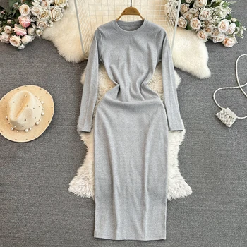 Базовое осенне-зимнее короткое платье-свитер Aline, элегантное трикотажное платье, женское тонкое длинное платье, женское шикарное трикотажное сексуальное платье