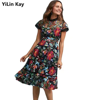 2023 Женское кружевное платье с цветочной сеткой и вышивкой, весенне-летний роскошный подиумный халат с коротким рукавом, повседневные вечерние длинные платья Vestidos
