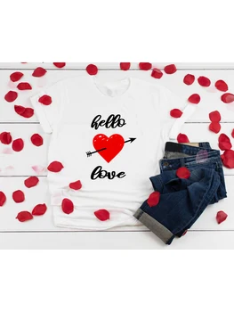 Бейсбольные футболки Hello Love Heart Arrow, женская повседневная футболка с коротким рукавом на День Святого Валентина, футболки с рисунком Love Heart