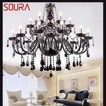 Люстра в европейском стиле SOURA, светодиодная подвесная свеча, хрустально-черные роскошные светильники в помещении для дома, гостиничного зала