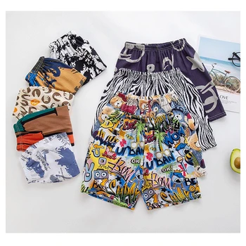 Мужские пляжные шорты с мультяшными граффити, трендовые детские шорты, штаны для мальчиков и девочек, плавки, детские пляжные спортивные шорты