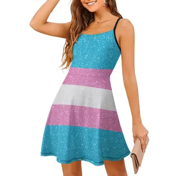 Женское платье-слинг с флагом гордости трансгендеров с искусственным блеском, классическое экзотическое женское платье с графическими коктейлями на платье